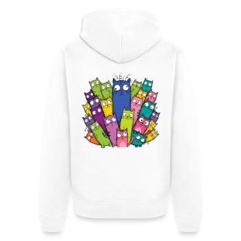 Bunte Katzen Crazy Cat Lady Lustig T-Shirt - Unisex Premium Bio Zip Hoodie - Weiß - Hinten - Thijin (182cm)