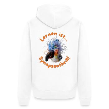 Krallo Kreisch™: Lernen ist Synapsenthrill - Unisex Premium Bio Zip Hoodie - Weiß - Hinten - Thijin (182cm)
