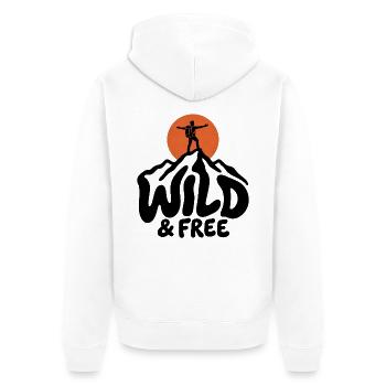 Wandern – Wild & Free Outdoor - Unisex Premium Bio Zip Hoodie - Weiß - Hinten - Thijin (182cm)