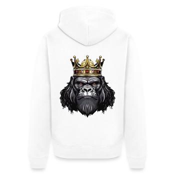 Gorilla Kopf mit Krone - Unisex Premium Bio Zip Hoodie - Weiß - Hinten - Thijin (182cm)