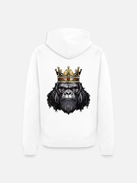 Gorilla Kopf mit Krone - Unisex Premium Bio Zip Hoodie - Weiß