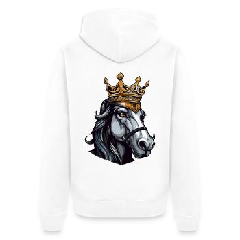 Pferd Kopf mit Krone - Unisex Premium Bio Zip Hoodie - Weiß - Hinten - Thijin (182cm)