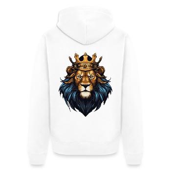 Löwe Kopf mit Krone - Unisex Premium Bio Zip Hoodie - Weiß - Hinten - Thijin (182cm)