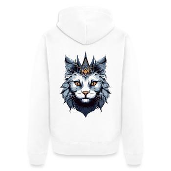 Katze Kopf mit Krone - Unisex Premium Bio Zip Hoodie - Weiß - Hinten - Thijin (182cm)