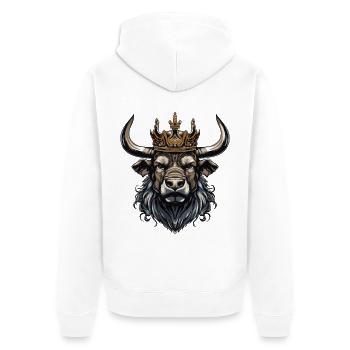 Stier Kopf mit Krone - Unisex Premium Bio Zip Hoodie - Weiß - Hinten - Thijin (182cm)