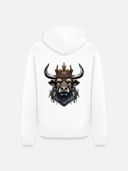 Stier Kopf mit Krone - Unisex Premium Bio Zip Hoodie - Weiß