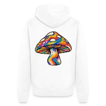 Psychedelischer Regenbogenpilz - Unisex Premium Bio Zip Hoodie - Weiß - Hinten - Thijin (182cm)