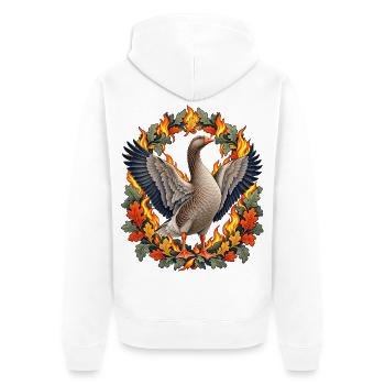 Graugans im Martinsfeuer-Blätterbogen - Unisex Premium Bio Zip Hoodie - Weiß - Hinten - Thijin (182cm)