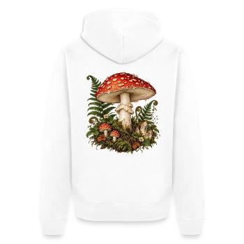 Roter Pilz Waldzauber - Unisex Premium Bio Zip Hoodie - Weiß - Hinten - Thijin (182cm)