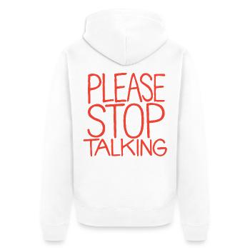 Bitte Stopp Reden - Unisex Premium Bio Zip Hoodie - Weiß - Hinten - Thijin (182cm)