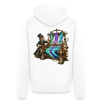 Aurora-Steampunk Webstuhl - Unisex Premium Bio Zip Hoodie - Weiß - Hinten - Thijin (182cm)