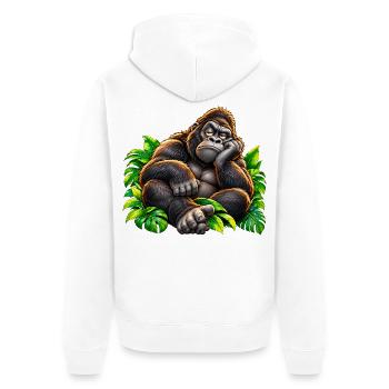Loungegorilla im Dschungel - Unisex Premium Bio Zip Hoodie - Weiß - Hinten - Thijin (182cm)