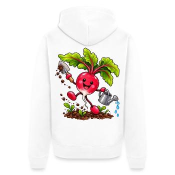 Fröhliches Radieschen beim Gärtnern  - Unisex Premium Bio Zip Hoodie - Weiß - Hinten - Thijin (182cm)