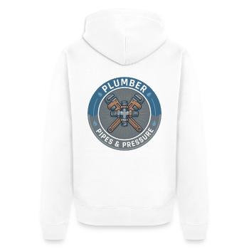 Klempnerrohre und Druckschlüssel Abzeichengeschenk - Unisex Premium Bio Zip Hoodie - Weiß - Hinten - Thijin (182cm)