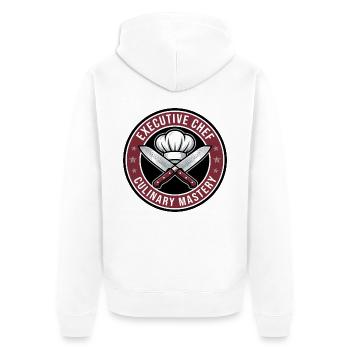 Executive Chef mit gekreuzten Messern und Hutabzeichen Geschenk - Unisex Premium Bio Zip Hoodie - Weiß - Hinten - Thijin (182cm)