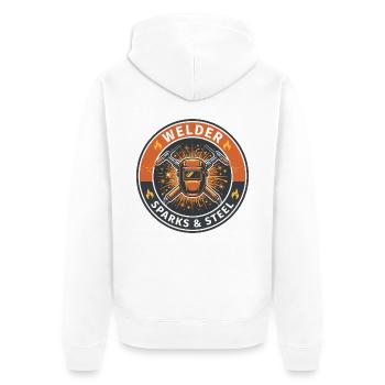 Schweißerfunken und Stahlhelm-Abzeichen-Geschenk - Unisex Premium Bio Zip Hoodie - Weiß - Hinten - Thijin (182cm)