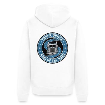 Lkw-Fahrer-König der Straßen-Sattelschlepper-Abzeichen-Geschenk - Unisex Premium Bio Zip Hoodie - Weiß - Hinten - Thijin (182cm)
