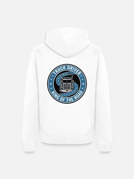 Lkw-Fahrer-König der Straßen-Sattelschlepper-Abzeichen-Geschenk - Unisex Premium Bio Zip Hoodie - Weiß