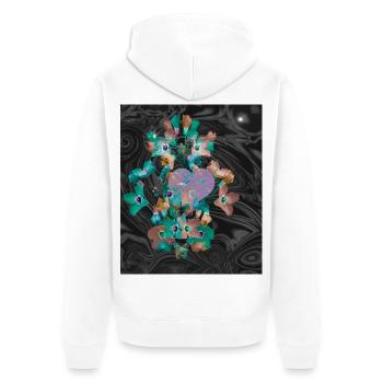 Rosa Herz umgeben von Frühlingsblumen  - Unisex Premium Bio Zip Hoodie - Weiß - Hinten - Thijin (182cm)