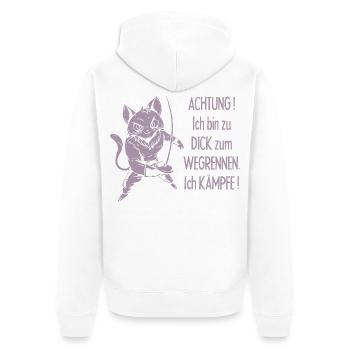 Dicke Katze, zu dick zum Wegrennen - Unisex Premium Bio Zip Hoodie - Weiß - Hinten - Thijin (182cm)