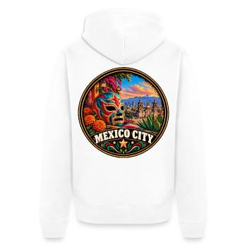 Mexiko City Bunte Maske mit Kakteen und Blumen - Unisex Premium Bio Zip Hoodie - Weiß - Hinten - Thijin (182cm)