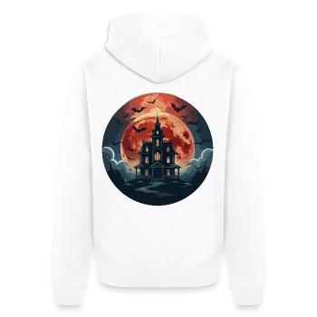 Der Nachthof und der Blutmond - Unisex Premium Bio Zip Hoodie - Weiß - Hinten - Thijin (182cm)