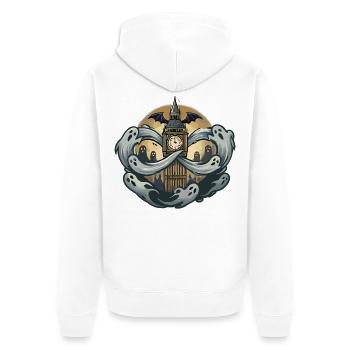 Geister Londons über Big Ben - Unisex Premium Bio Zip Hoodie - Weiß - Hinten - Thijin (182cm)