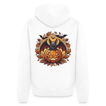 Kürbis mit Fledermaus für den Herbst - Unisex Premium Bio Zip Hoodie - Weiß - Hinten - Thijin (182cm)