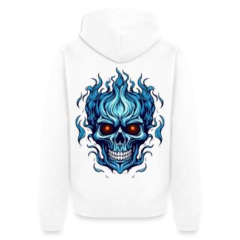 Blauer Flammenschädel - Unisex Premium Bio Zip Hoodie - Weiß - Hinten - Thijin (182cm)