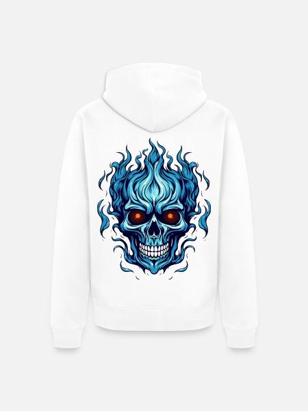 Blauer Flammenschädel - Unisex Premium Bio Zip Hoodie - Weiß