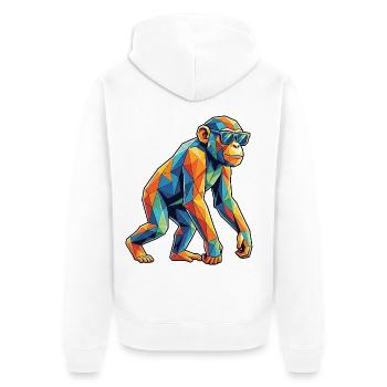 Poly Stil Affe - Unisex Premium Bio Zip Hoodie - Weiß - Hinten - Thijin (182cm)