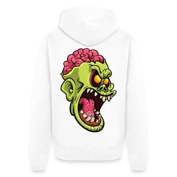Wütender Gehirn-Zombiekopf - Unisex Premium Bio Zip Hoodie - Weiß - Hinten - Thijin (182cm)