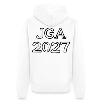 JGA 2027 Schriftzug handgezeichnet - Unisex Premium Bio Zip Hoodie - Weiß - Hinten - Thijin (182cm)