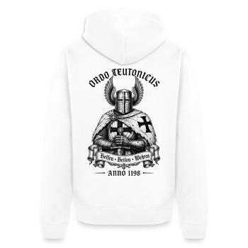 Deutschritter Schwert HEMA Ritter Rüstung Kreuz - Unisex Premium Bio Zip Hoodie - Weiß - Hinten - Thijin (182cm)