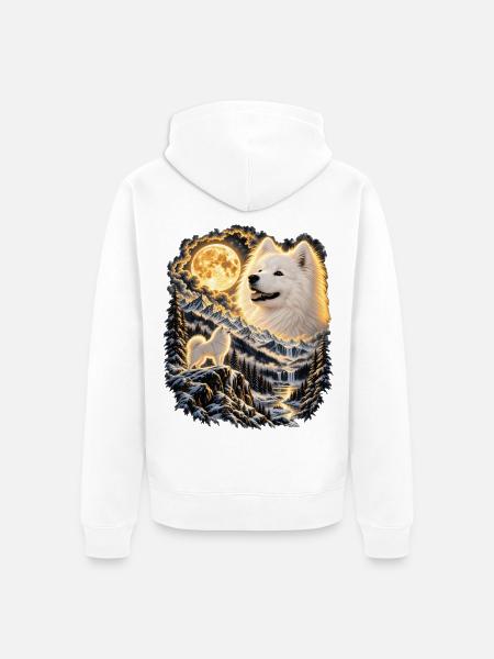 Labrador Hund Mondlicht Bergwelt - Unisex Premium Bio Zip Hoodie - Weiß