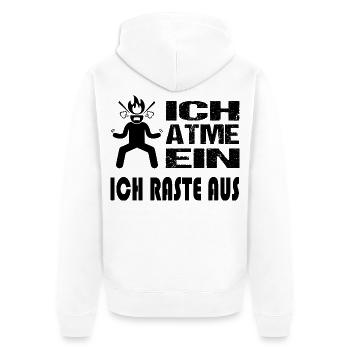 Einatmen Ausrasten Explodieren Colerisch Sprüche - Unisex Premium Bio Zip Hoodie - Weiß - Hinten - Thijin (182cm)