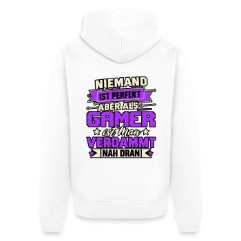 Niemand ist perfekt aber als Gamer - Unisex Premium Bio Zip Hoodie - Weiß - Hinten - Thijin (182cm)
