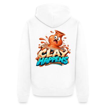 Clay Happens – Tonkunst Humor Shirt - Unisex Premium Bio Zip Hoodie - Weiß - Hinten - Thijin (182cm)