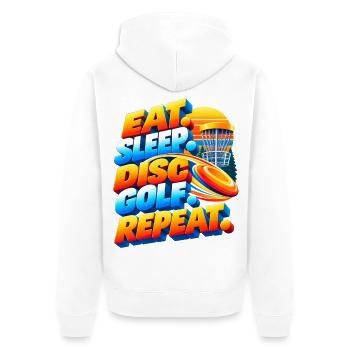 Eat. Sleep. Disc Golf. Repeat. - Unisex Premium Bio Zip Hoodie - Weiß - Hinten - Thijin (182cm)