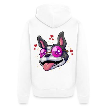 Boston Terrier Brille Humor - Unisex Premium Bio Zip Hoodie - Weiß - Hinten - Thijin (182cm)