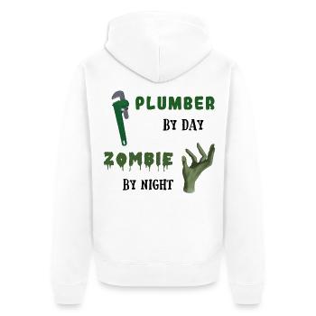 Plumber by day Zombie by night - Rohrzange - Unisex Premium Bio Zip Hoodie - Weiß - Hinten - Thijin (182cm)