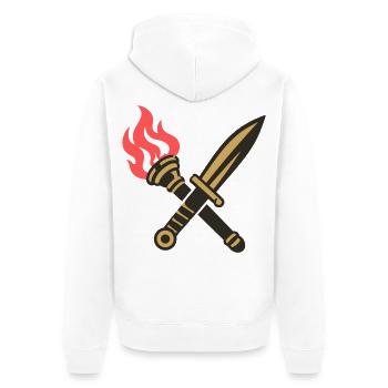 Schwert Fackel Wappen Logo - Unisex Premium Bio Zip Hoodie - Weiß - Hinten - Thijin (182cm)