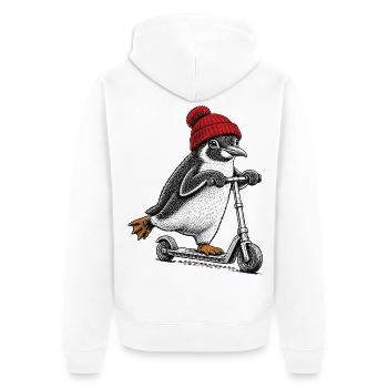 Pinguin auf dem Tretroller – Vintage-Stil - Unisex Premium Bio Zip Hoodie - Weiß - Hinten - Thijin (182cm)