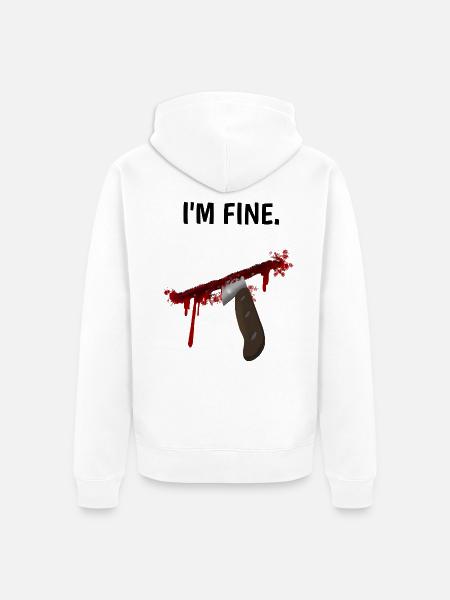 I'm fine - Messer mit Blutspritzern - Unisex Premium Bio Zip Hoodie - Weiß