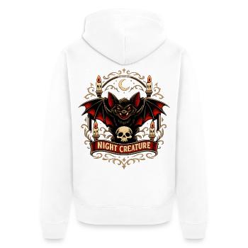 Nachtkreatur mit Fledermaus und Schädel - Unisex Premium Bio Zip Hoodie - Weiß - Hinten - Thijin (182cm)