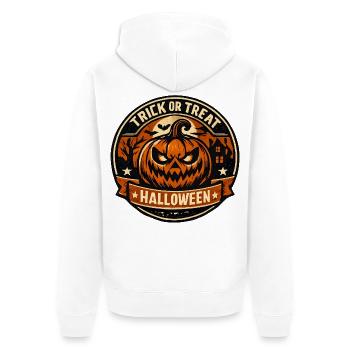 Halloween Kürbisbadge Trick or Treat - Unisex Premium Bio Zip Hoodie - Weiß - Hinten - Thijin (182cm)