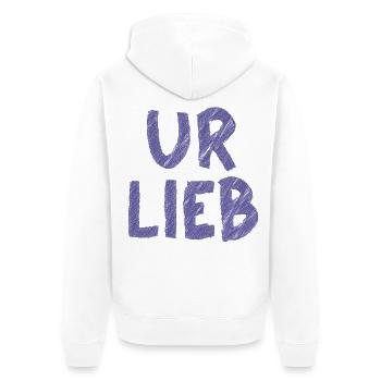 UR LIEB – Süßer Spruch mit österreichischem Charme - Unisex Premium Bio Zip Hoodie - Weiß - Hinten - Thijin (182cm)
