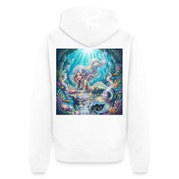 Korallenmeerjungfrau unter Gezeiten - Unisex Premium Bio Zip Hoodie - Weiß - Hinten - Thijin (182cm)