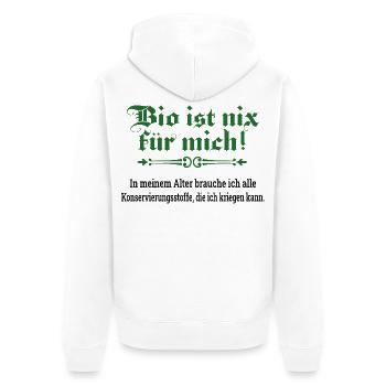 Bio ist nix für mich - Unisex Premium Bio Zip Hoodie - Weiß - Hinten - Thijin (182cm)