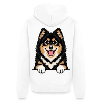 Finnischer Lapphund - Unisex Premium Bio Zip Hoodie - Weiß - Hinten - Thijin (182cm)